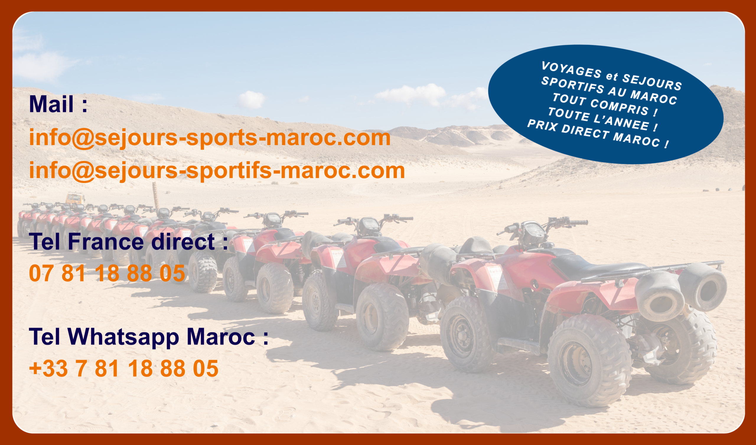 Contact et réservation séjour sportif au Maroc